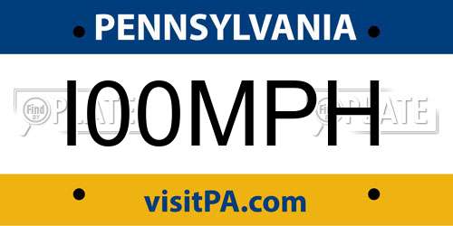 I00MPH Pennsylvania License Plate