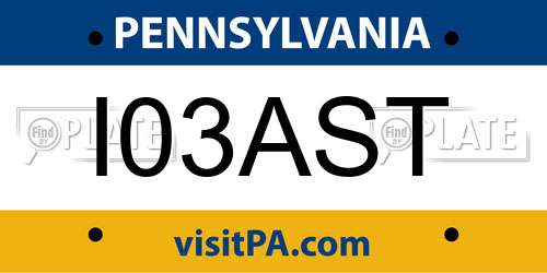 I03AST Pennsylvania License Plate