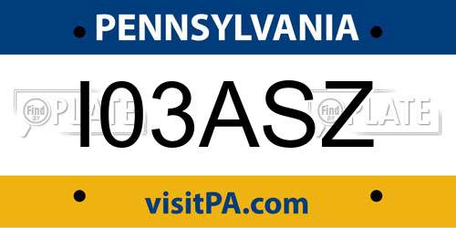 I03ASZ Pennsylvania License Plate