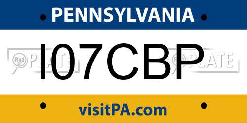 I07CBP Pennsylvania License Plate