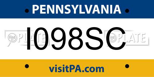 I098SC Pennsylvania License Plate