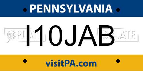 I10JAB Pennsylvania License Plate