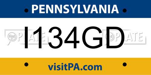 I134GD Pennsylvania License Plate