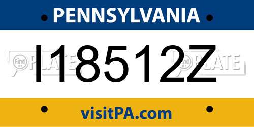 I18512Z Pennsylvania License Plate