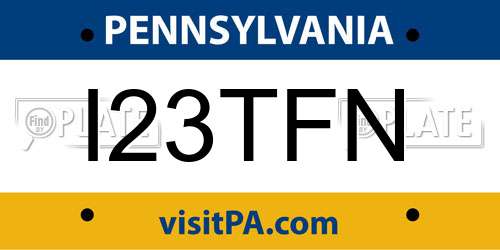 I23TFN Pennsylvania License Plate