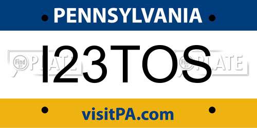I23TOS Pennsylvania License Plate