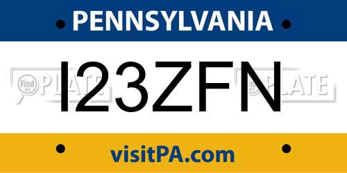 I23ZFN Pennsylvania License Plate