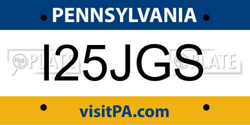 I25JGS Pennsylvania License Plate