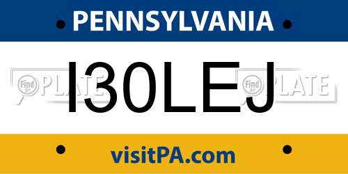 I30LEJ Pennsylvania License Plate