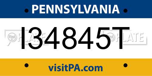 I34845T Pennsylvania License Plate