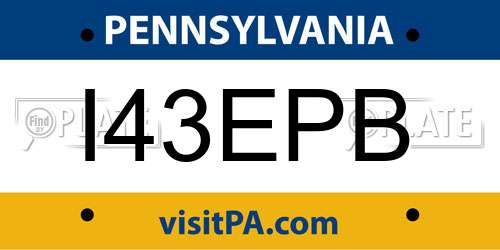 I43EPB Pennsylvania License Plate