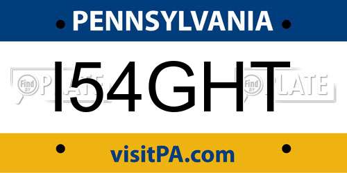 I54GHT Pennsylvania License Plate