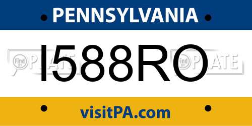 I588RO Pennsylvania License Plate