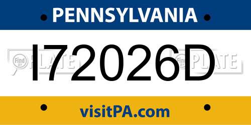 I72026D Pennsylvania License Plate