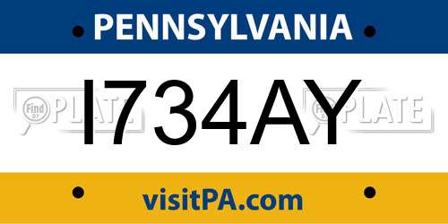 I734AY Pennsylvania License Plate