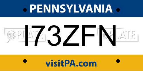 I73ZFN Pennsylvania License Plate