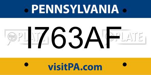 I763AF Pennsylvania License Plate