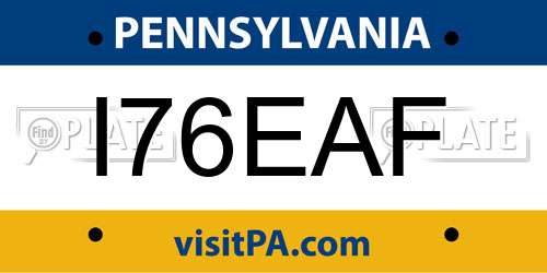 I76EAF Pennsylvania License Plate