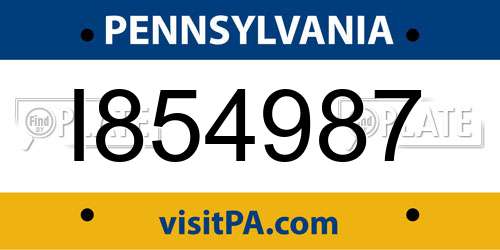 I854987 Pennsylvania License Plate