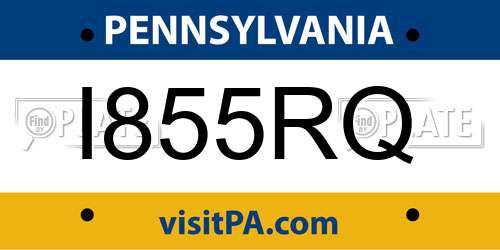 I855RQ Pennsylvania License Plate