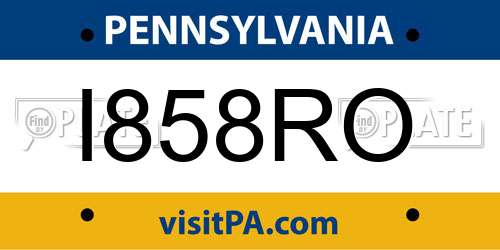 I858RO Pennsylvania License Plate
