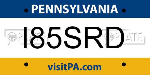 I85SRD Pennsylvania License Plate