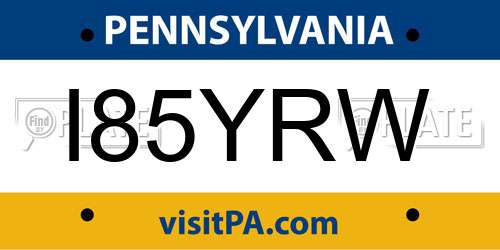 I85YRW Pennsylvania License Plate