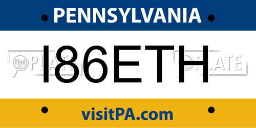 I86ETH Pennsylvania License Plate