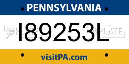 I89253L Pennsylvania License Plate