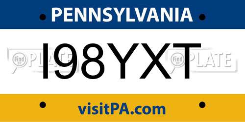 I98YXT Pennsylvania License Plate