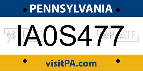 IA0S477 Pennsylvania License Plate