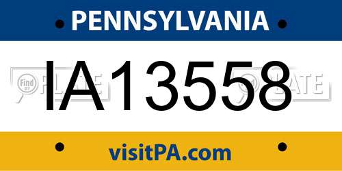 IA13558 Pennsylvania License Plate