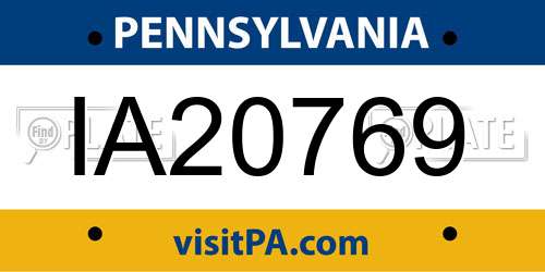 IA20769 Pennsylvania License Plate