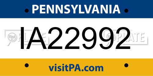 IA22992 Pennsylvania License Plate