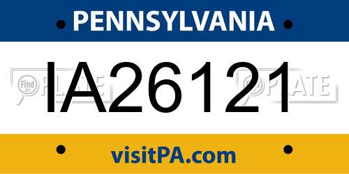 IA26121 Pennsylvania License Plate