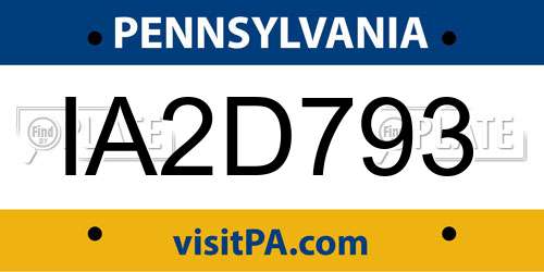 IA2D793 Pennsylvania License Plate