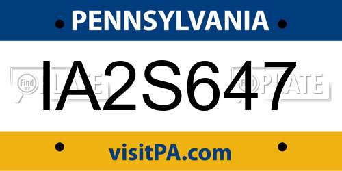 IA2S647 Pennsylvania License Plate