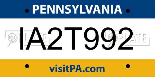 IA2T992 Pennsylvania License Plate