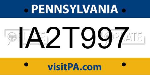 IA2T997 Pennsylvania License Plate