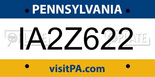 IA2Z622 Pennsylvania License Plate