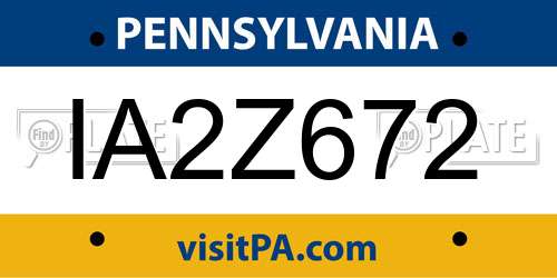 IA2Z672 Pennsylvania License Plate