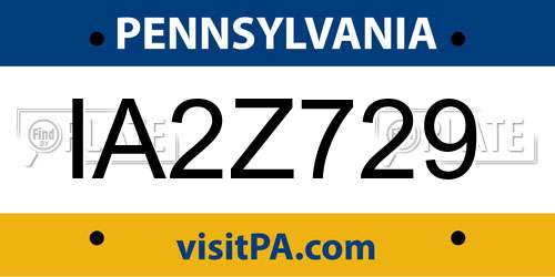 IA2Z729 Pennsylvania License Plate