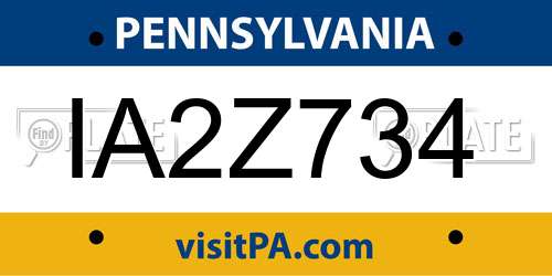 IA2Z734 Pennsylvania License Plate