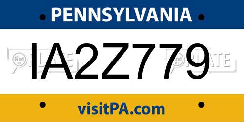 IA2Z779 Pennsylvania License Plate