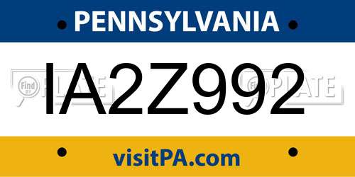 IA2Z992 Pennsylvania License Plate