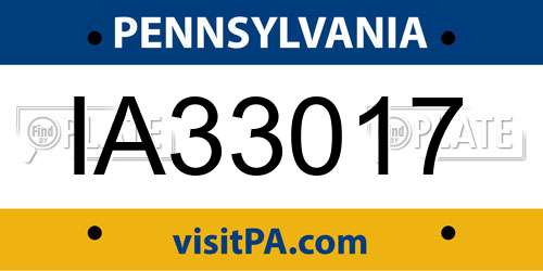 IA33017 Pennsylvania License Plate