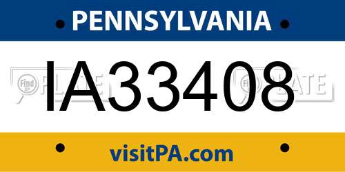 IA33408 Pennsylvania License Plate