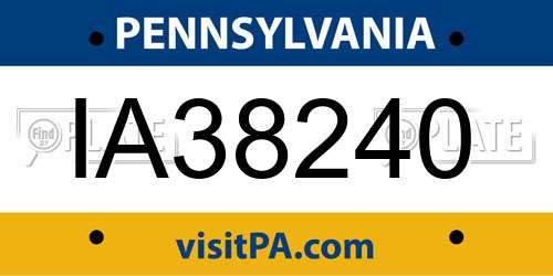 IA38240 Pennsylvania License Plate