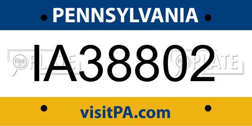 IA38802 Pennsylvania License Plate