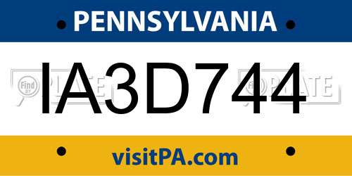 IA3D744 Pennsylvania License Plate